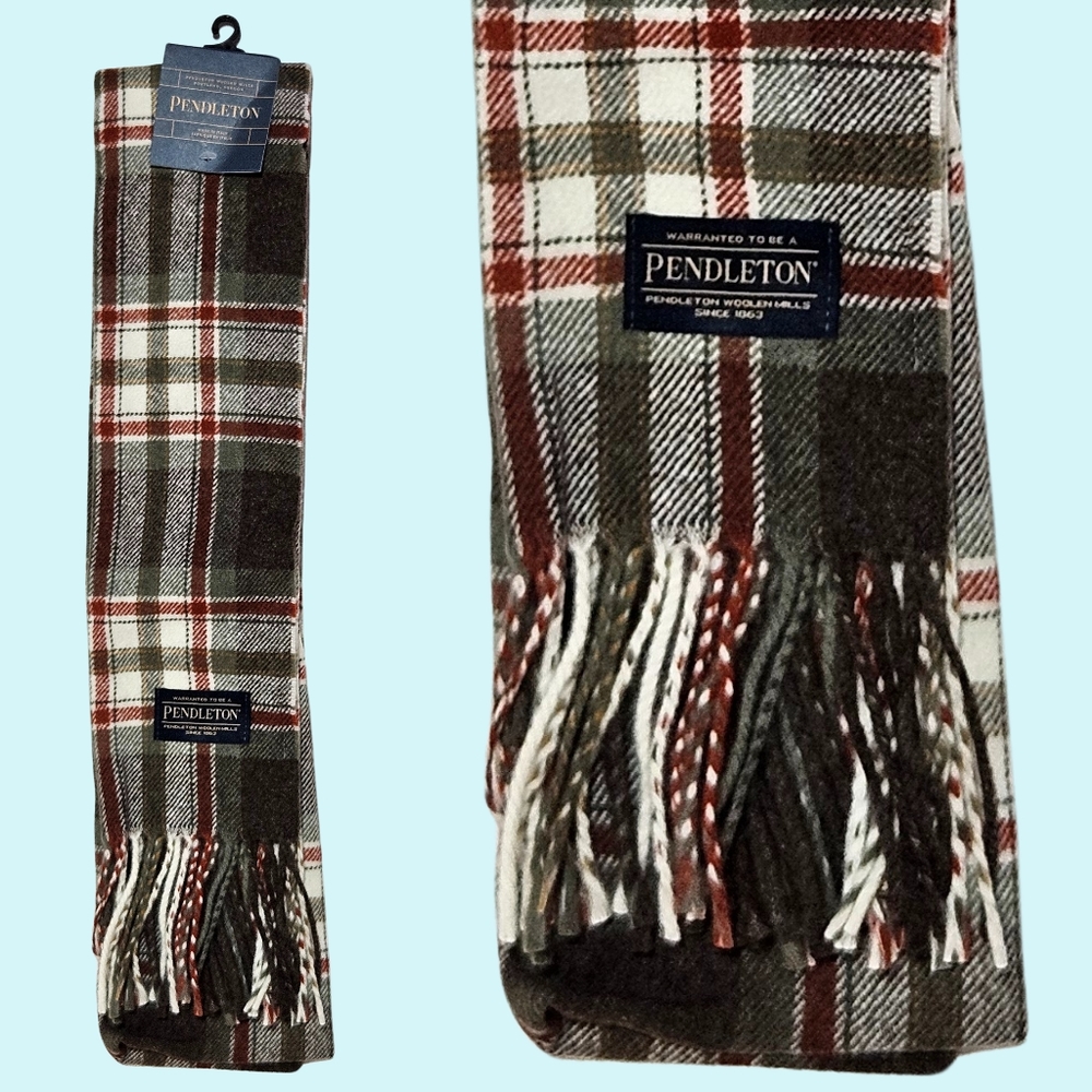 LAST ONE! Pendleton Scarf Pacific Plaid 100% Wool Whisperwool Muffler Fringe
